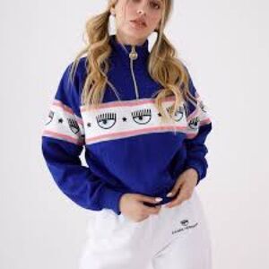 Chiara Ferragni 3/4 zip sweatshirt fleece winking eye blue sz medium m